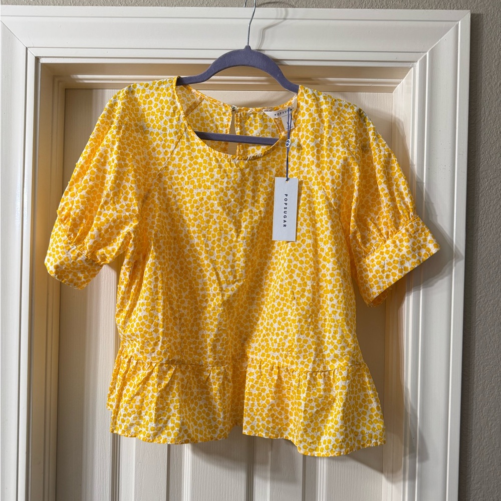 Popsugar puffed sleeve peplum top large